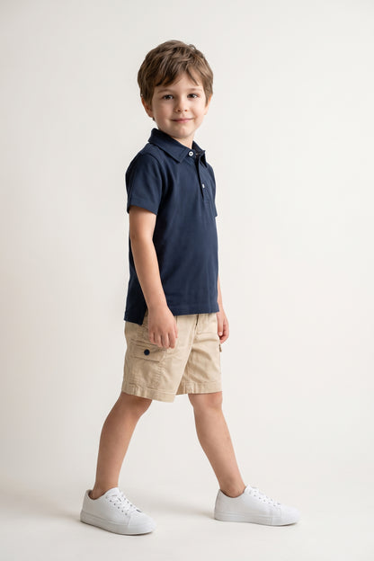 Boys Beige Cotton Twill Drawstring Shorts