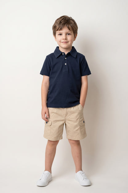 Boys Beige Cotton Twill Drawstring Shorts