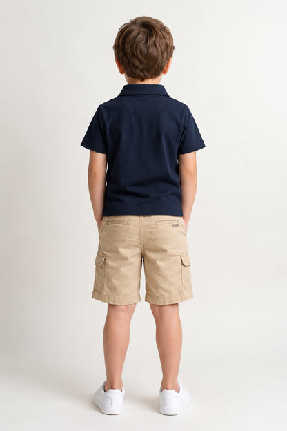 Boys Beige Cotton Twill Drawstring Shorts