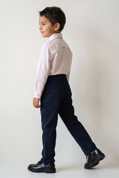 Boys Pink Solid Cotton Poplin Regular Fit Shirt