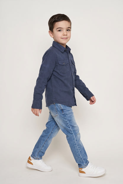 Boys Navy Blue Cotton Corduroy Shirt