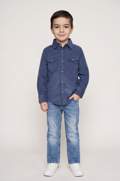 Boys Navy Blue Cotton Corduroy Shirt