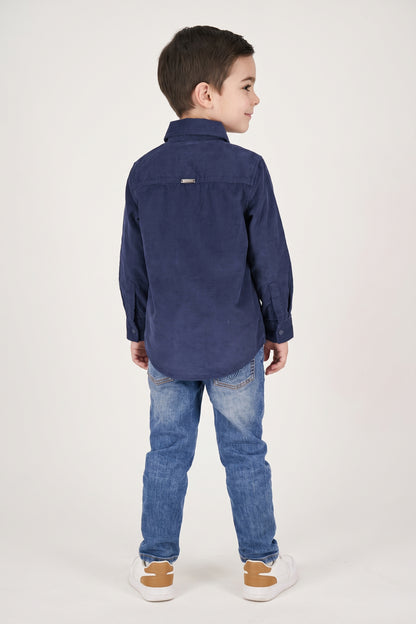 Boys Navy Blue Cotton Corduroy Shirt