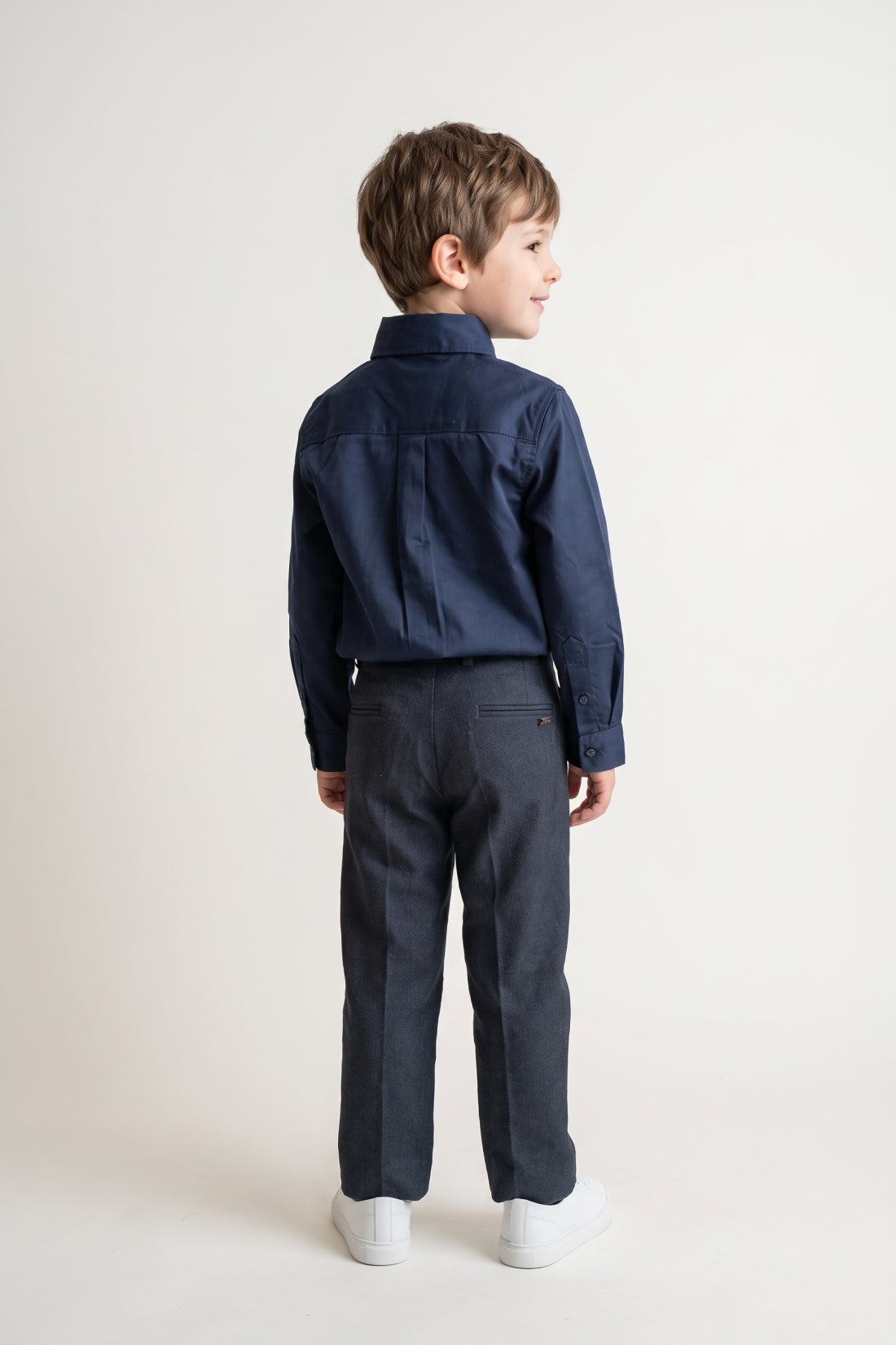 Boys Navy Blue Solid Twill Zip Trousers