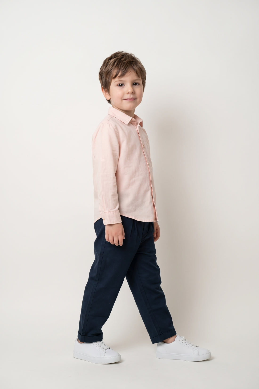 Baby Boys Navy Blue Solid Cotton Regular Fit Trousers