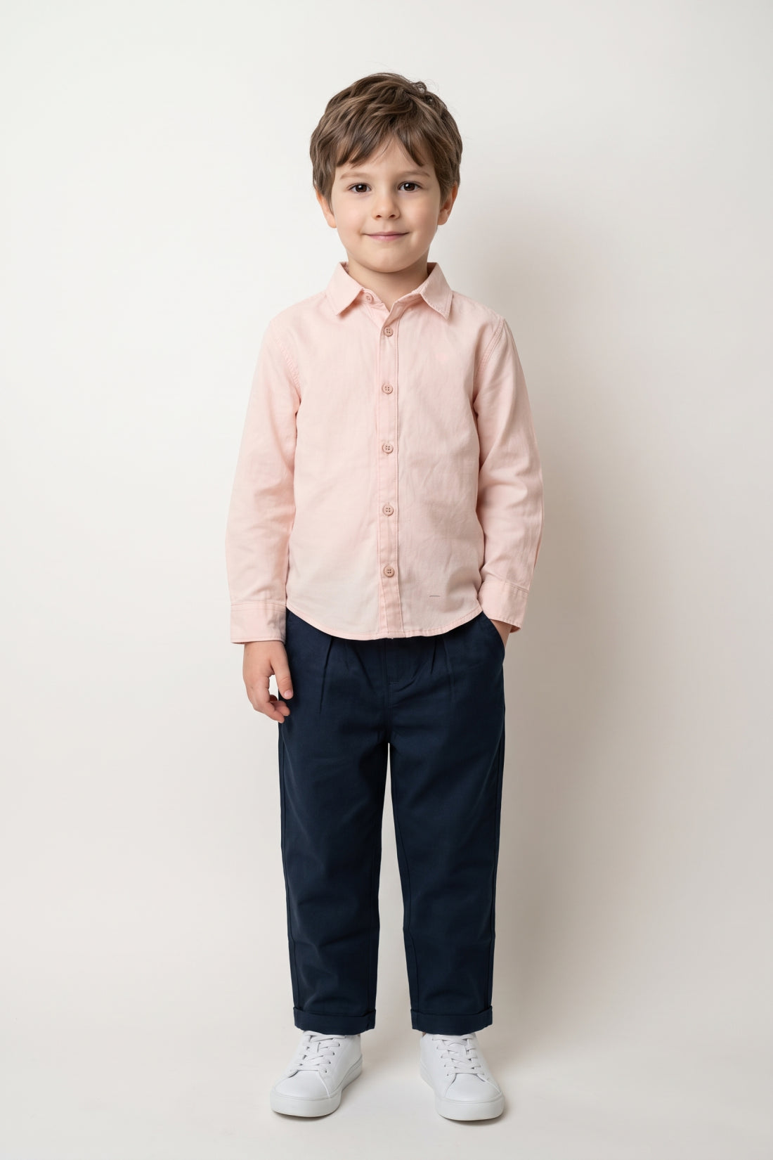 Boys Pink Cotton Satin Regular Fit Shirt