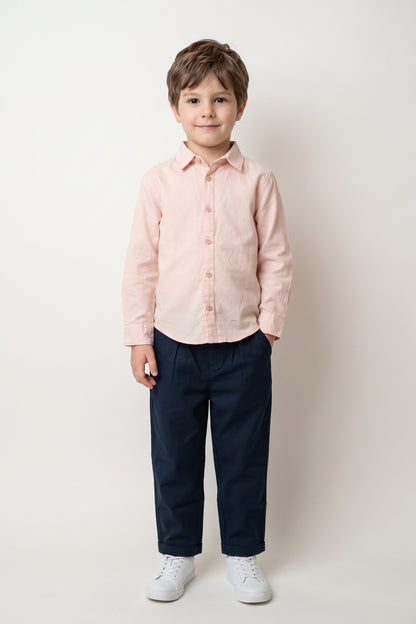 Boys Pink Cotton Satin Regular Fit Shirt