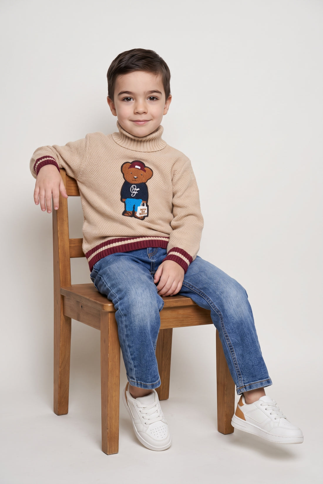 Boys Sand Embellished High Neck Sweater