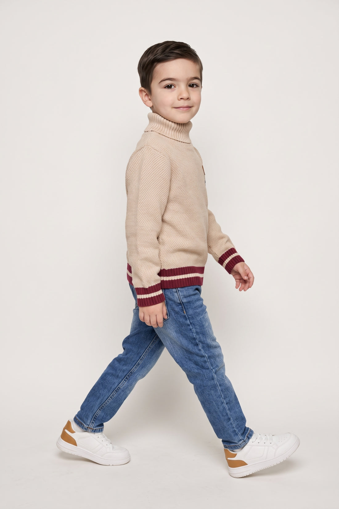 Boys Sand Embellished High Neck Sweater