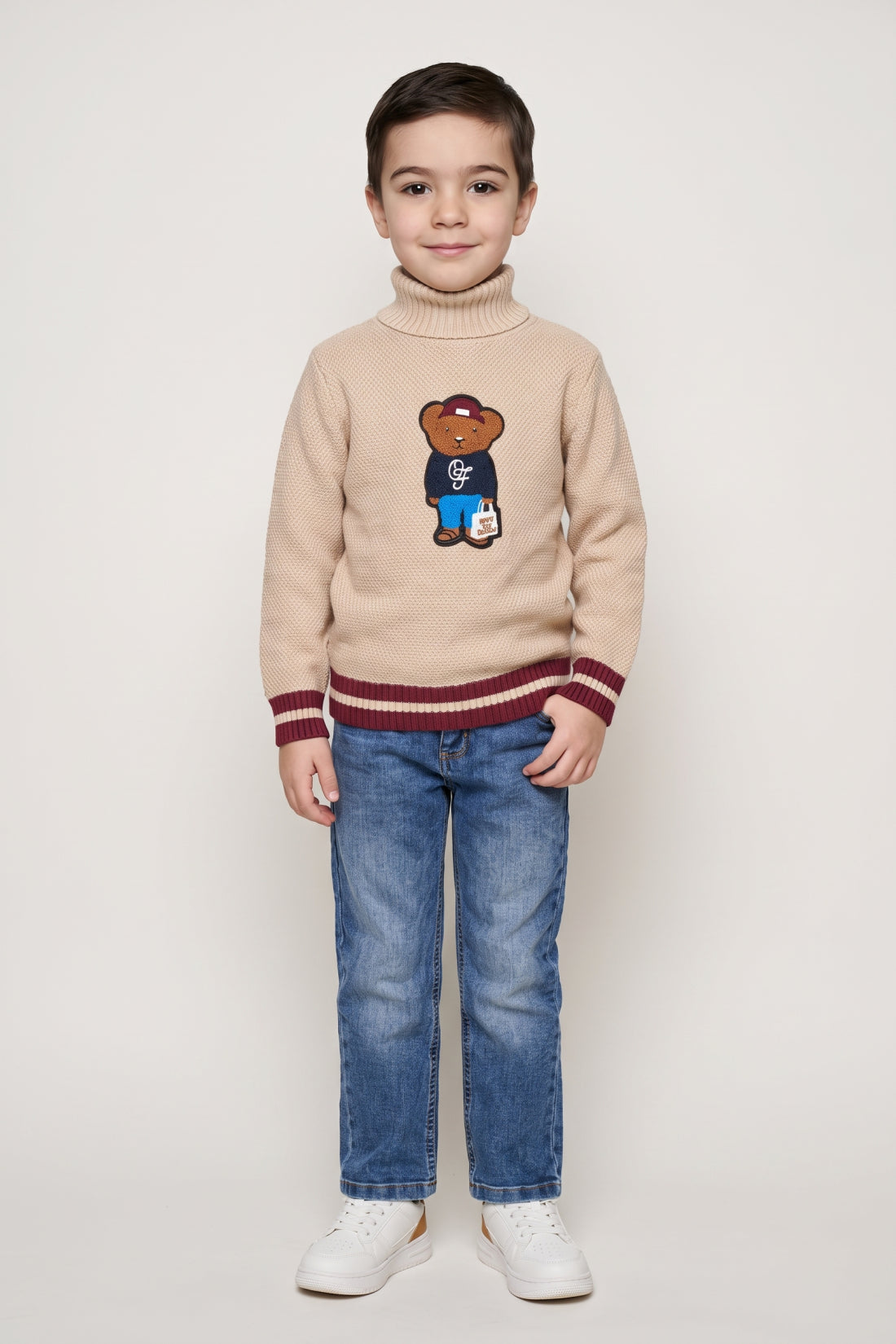Boys Sand Embellished High Neck Sweater