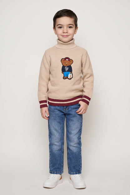 Boys Sand Embellished High Neck Sweater
