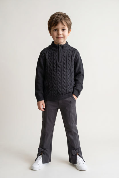 Boys Black Acrylic Round Neck Sweater