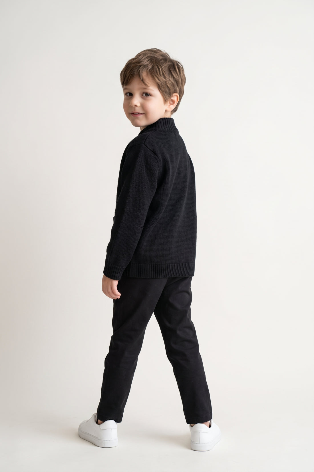 Boys Black Acrylic Round Neck Sweater