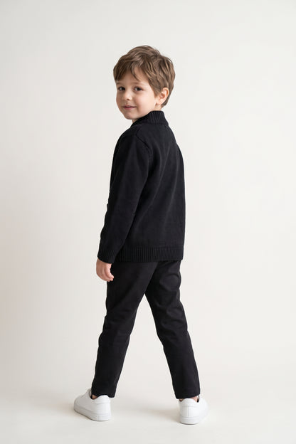 Boys Black Acrylic Round Neck Sweater