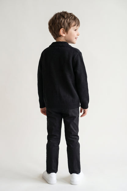 Boys Black Acrylic Round Neck Sweater