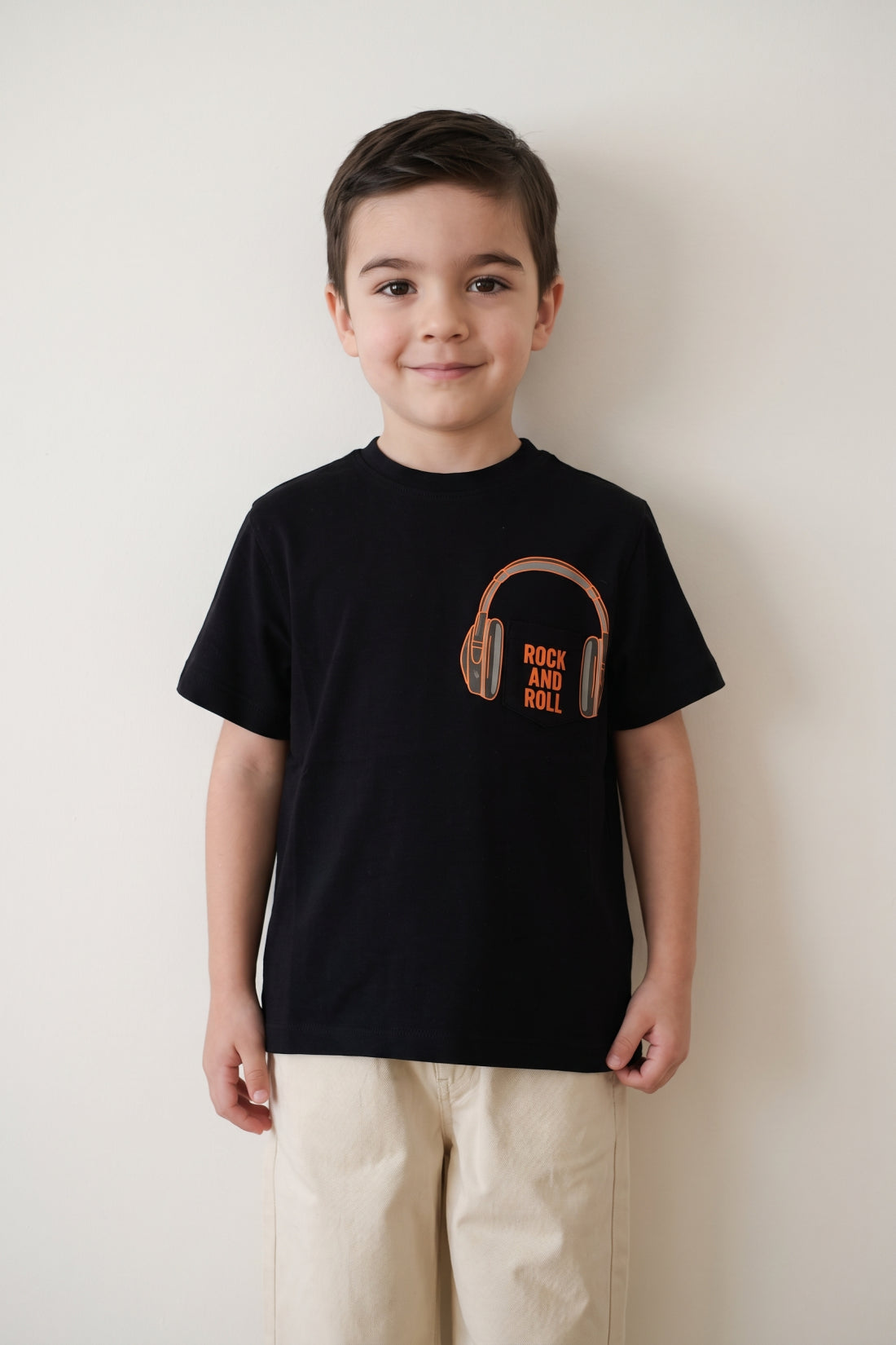 Boys Black Modal Blend Printed Embellished T-Shirt