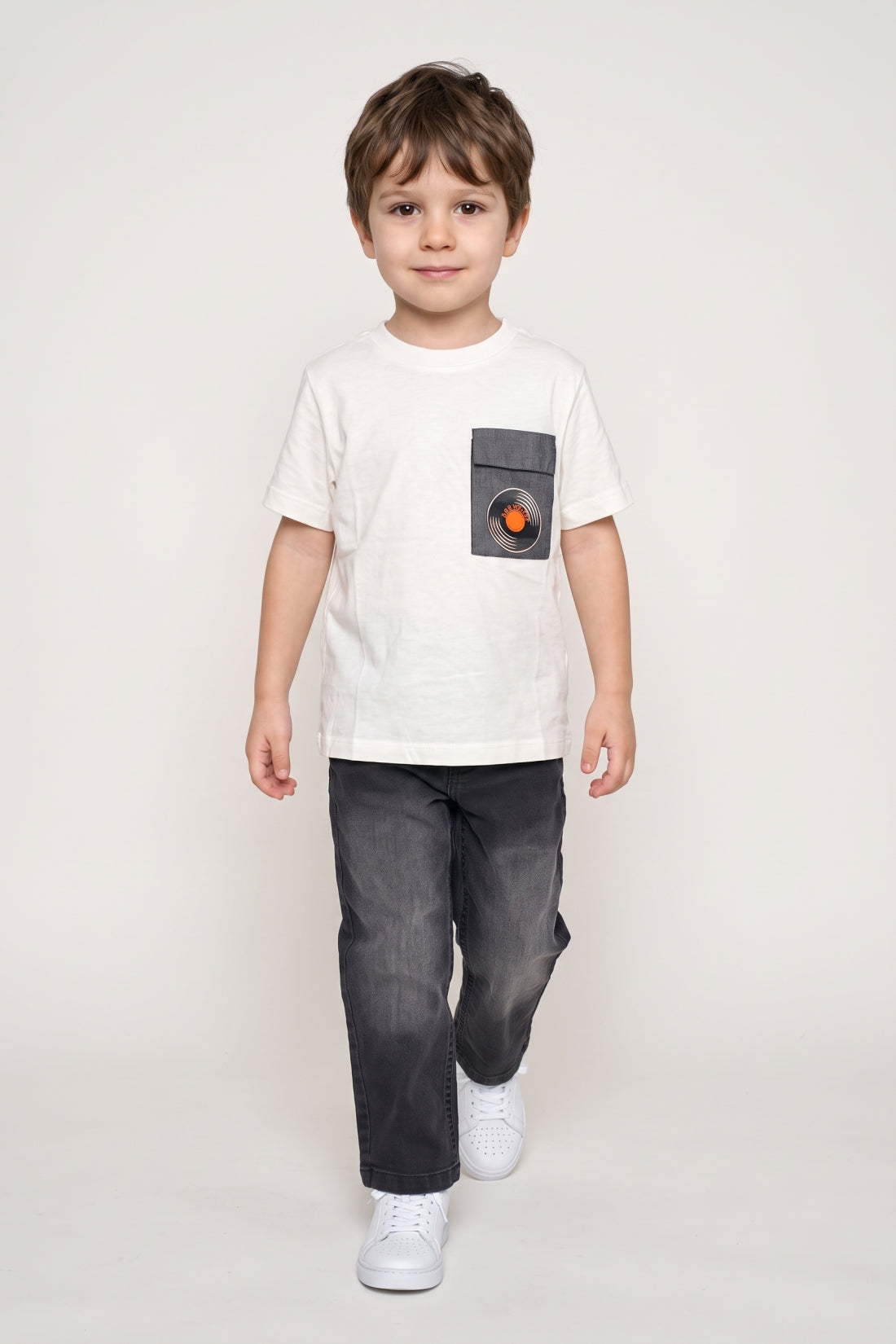 Boys White Modal Blend Printed Embellished T-Shirt