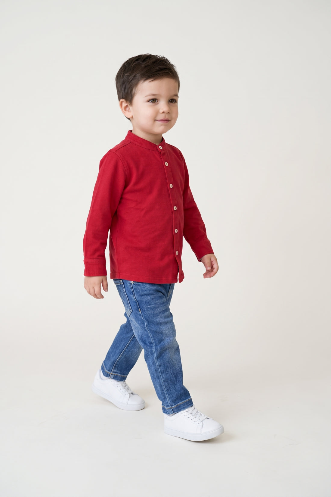 Baby Boys Red Solid Cotton Full Sleeve Shirt