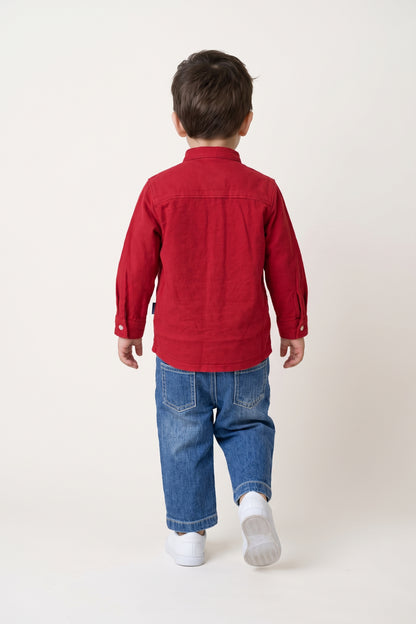 Baby Boys Red Solid Cotton Full Sleeve Shirt