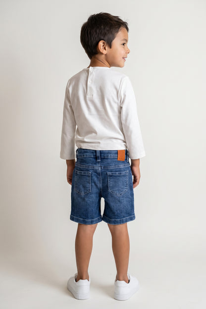 Boys Blue Cotton Denim Regular Fit Shorts