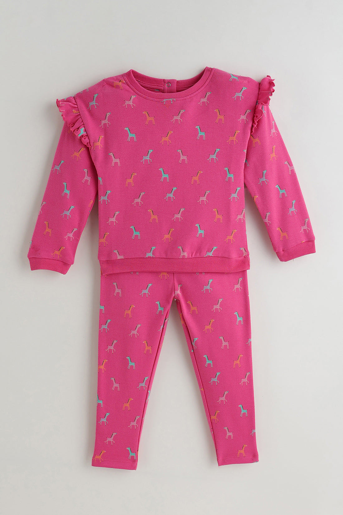 Kids Girls Pink Printed Sweatshirt with Pants