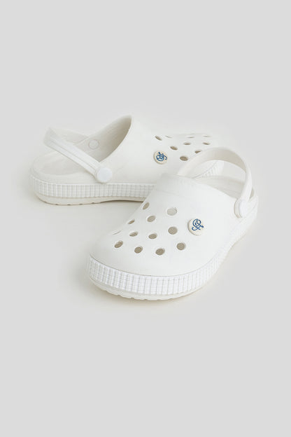 Unisex White Nautical Clogs with 3D Marine Charms & Strap  | One Friday