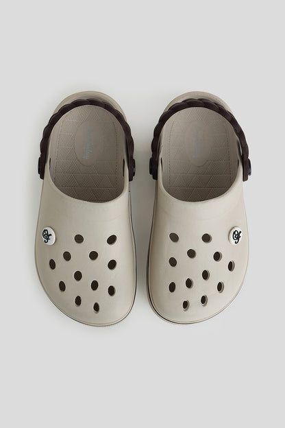 Girls Beige Clogs with Braided Mocha Strap