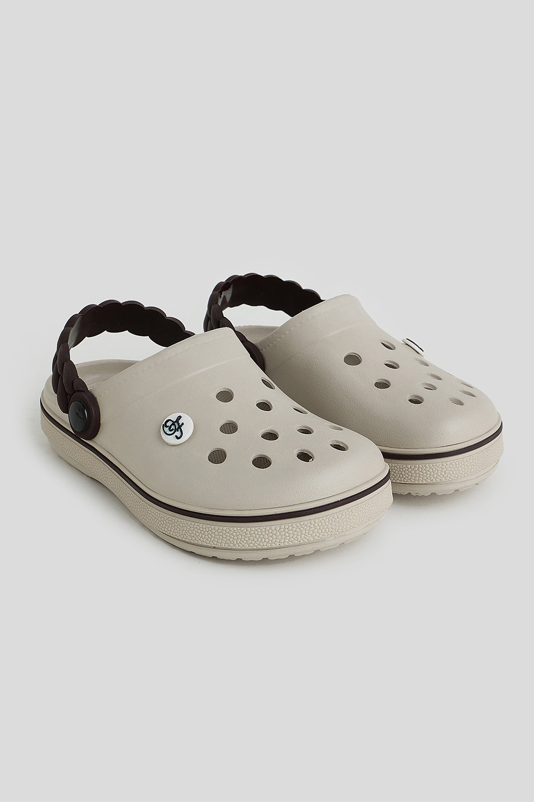 Girls Beige Clogs with Braided Mocha Strap