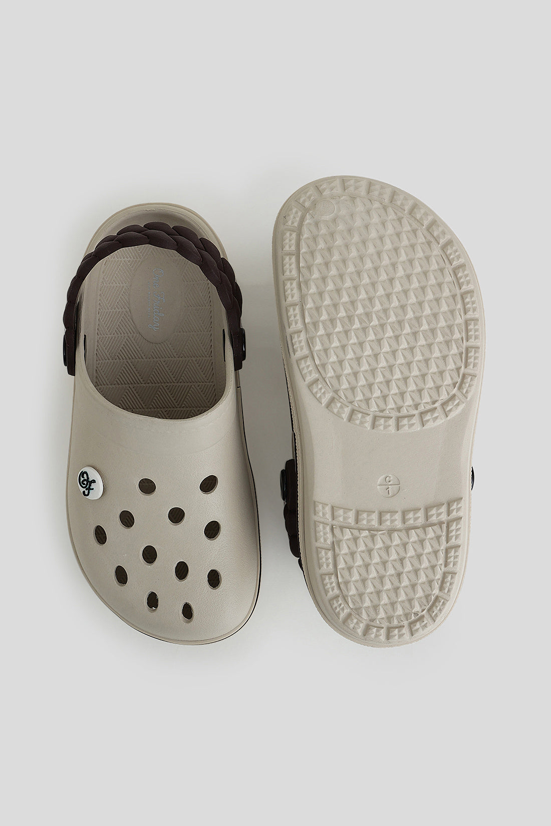 Girls Beige Clogs with Braided Mocha Strap