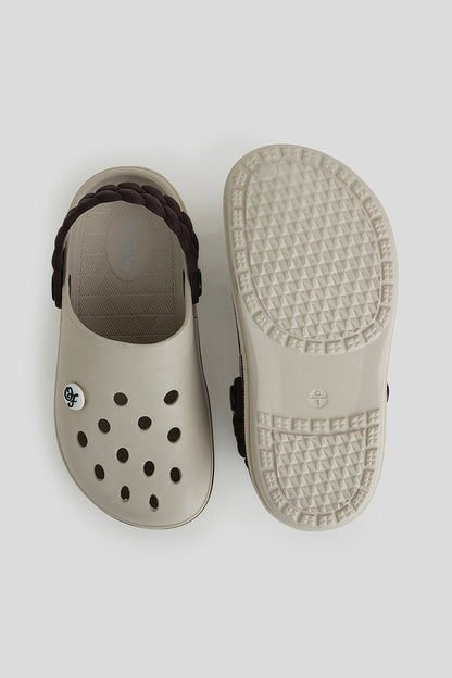 Girls Beige Clogs with Braided Mocha Strap