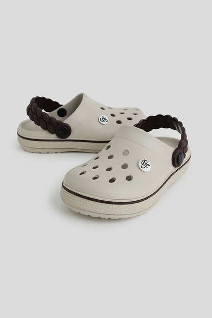 Girls Beige Clogs with Braided Mocha Strap