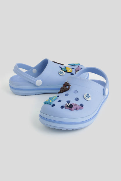 Kids Blue Dinosaur Clogs with 3D Dino Charms & Strap –| One Friday