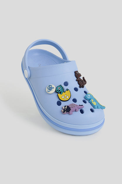 Kids Blue Dinosaur Clogs with 3D Dino Charms & Strap –| One Friday