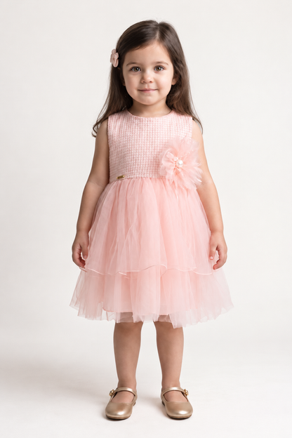 Girls Pink Solid Woven Summer Dress