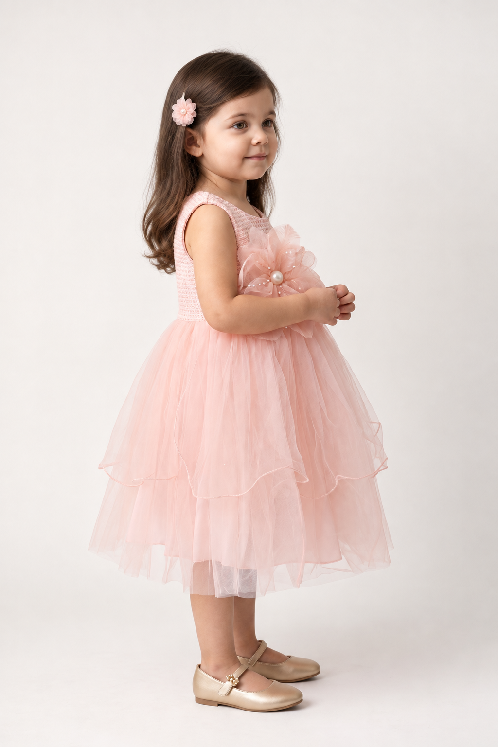 Girls Pink Solid Woven Summer Dress