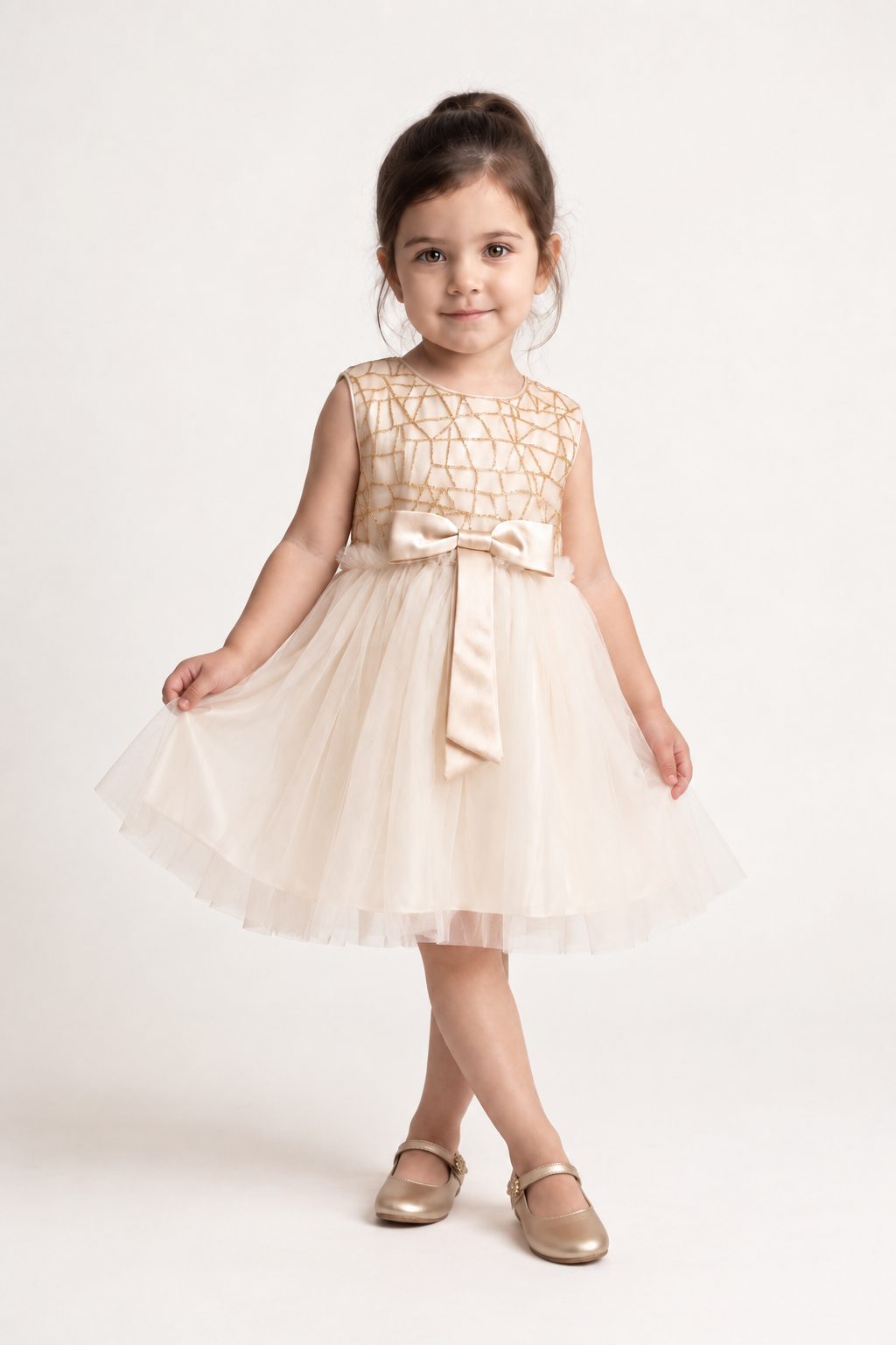 Baby Girls Beige Solid Woven Casual Dress