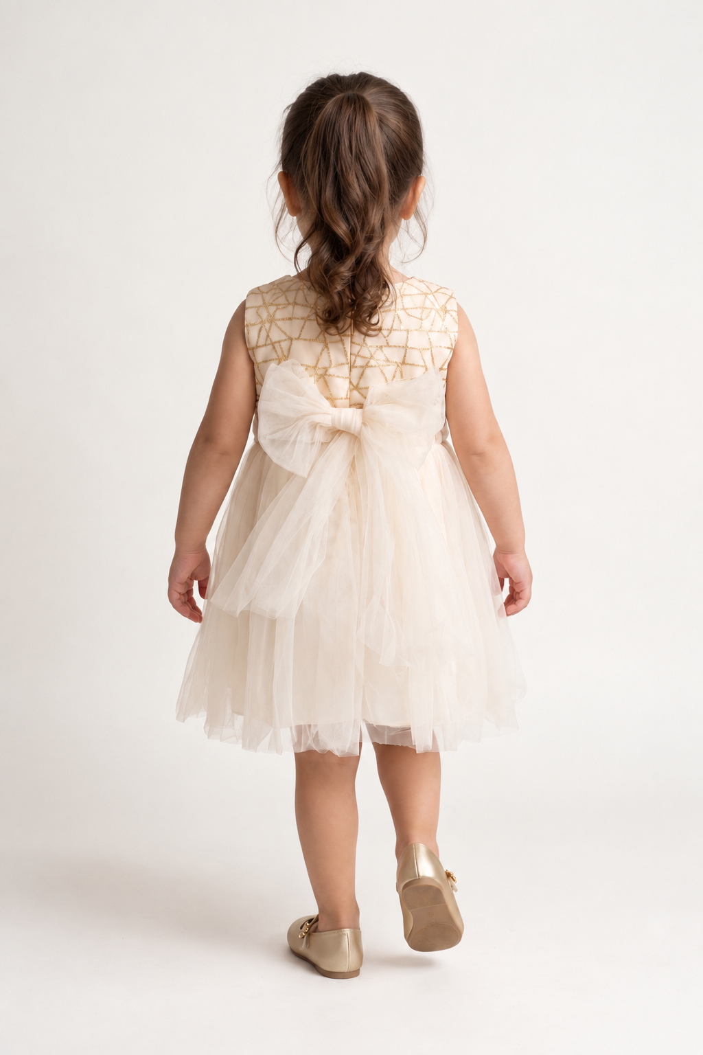 Baby Girls Beige Solid Woven Casual Dress