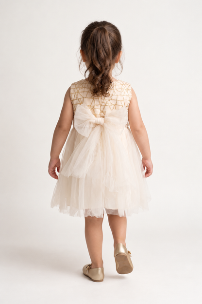 Baby Girls Beige Solid Woven Casual Dress