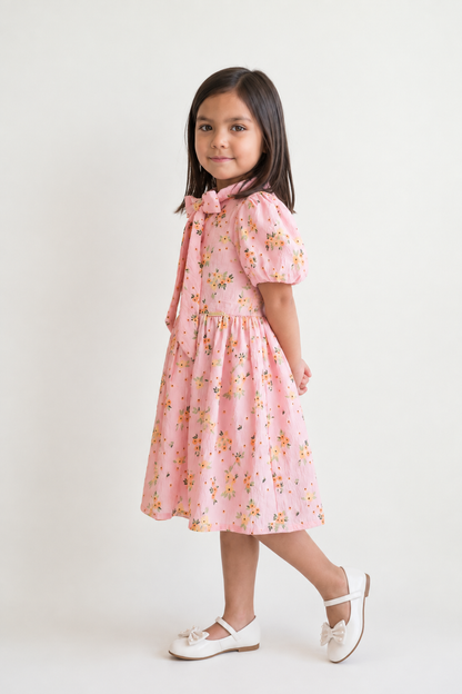 Girls Flower Print Cotton Summer Dress