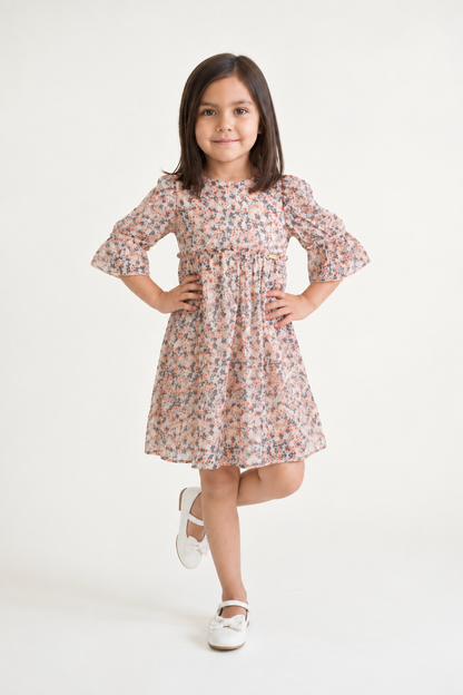 Girls Floral Print Cotton Summer Zip Dress