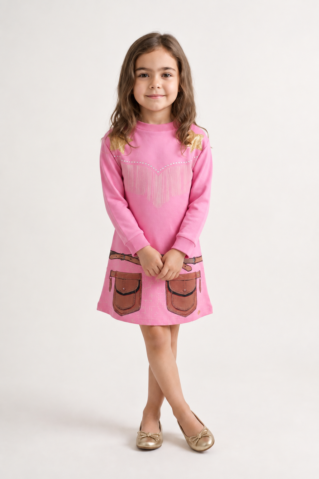 Girls Pink Cotton Blend Full Sleeve Woven Dress