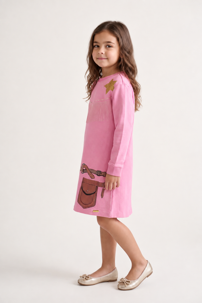 Girls Pink Cotton Blend Full Sleeve Woven Dress