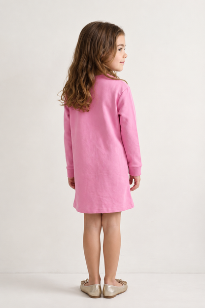 Girls Pink Cotton Blend Full Sleeve Woven Dress