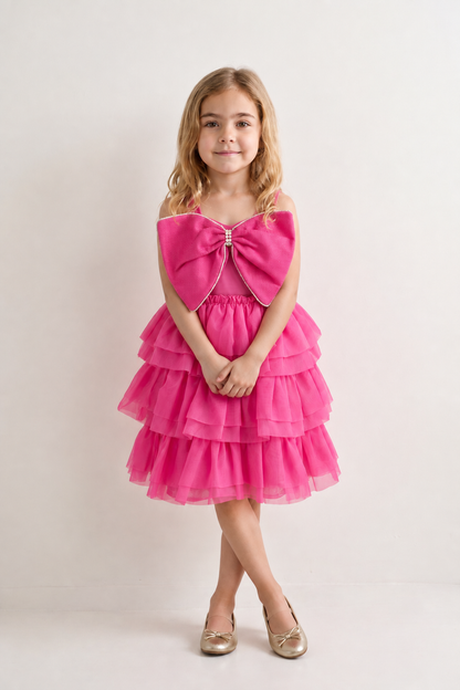 Girls Pink Organza Party Dress