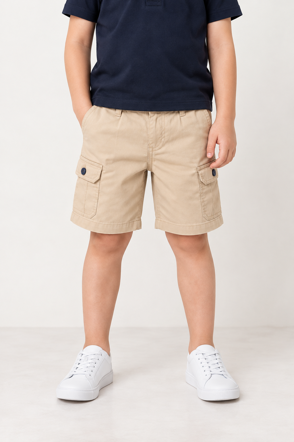 Boys Beige Cotton Twill Drawstring Shorts