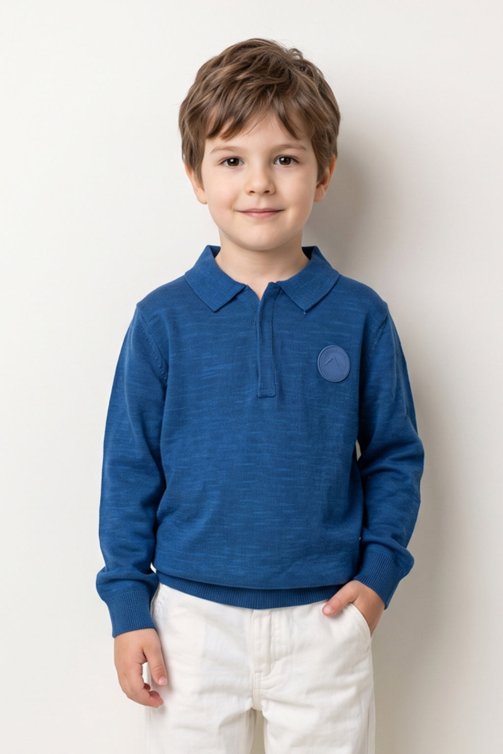 Boys Teal Embellished Polo Neck Sweater