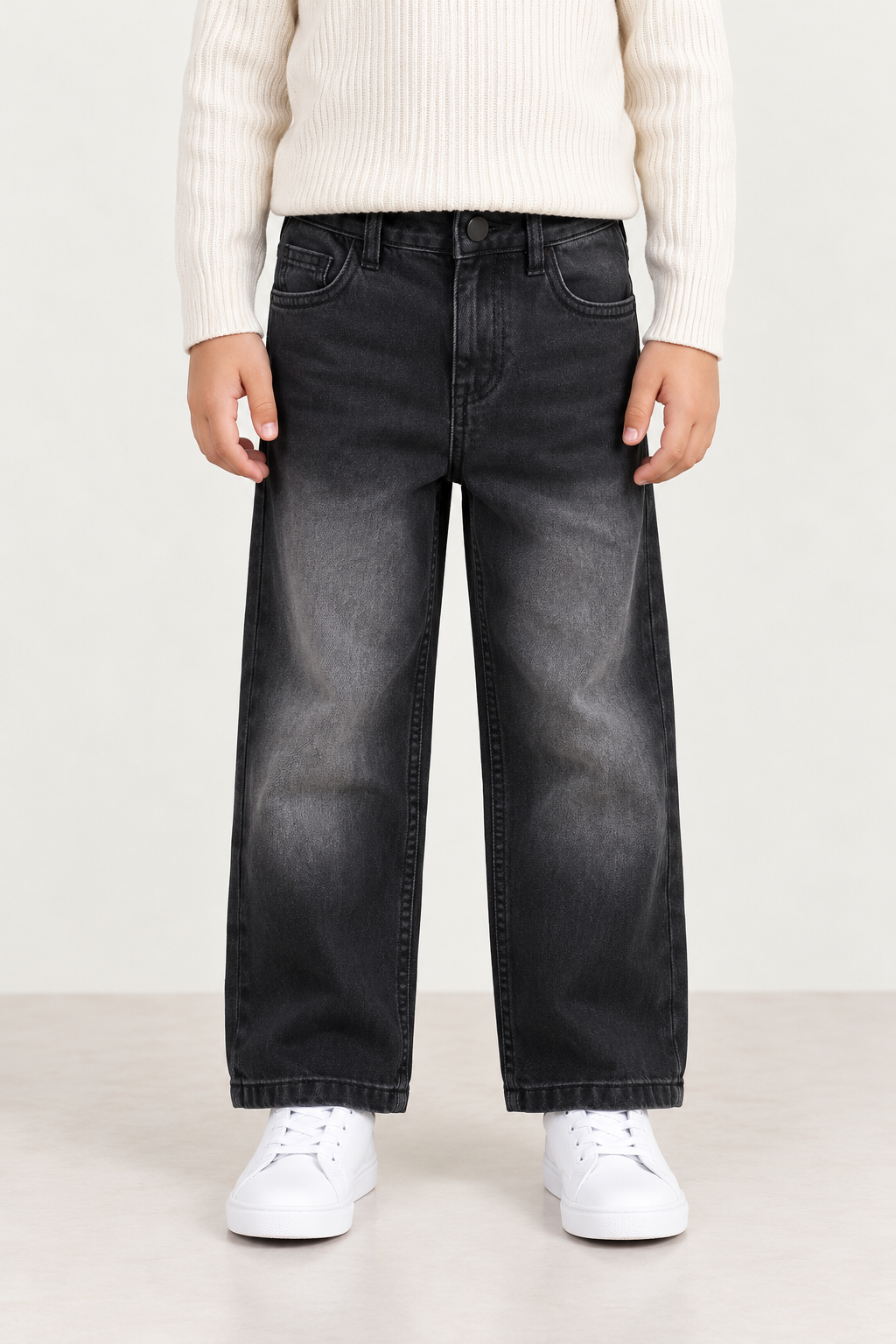Boys Grey Cotton Denim Regular Fit Jeans