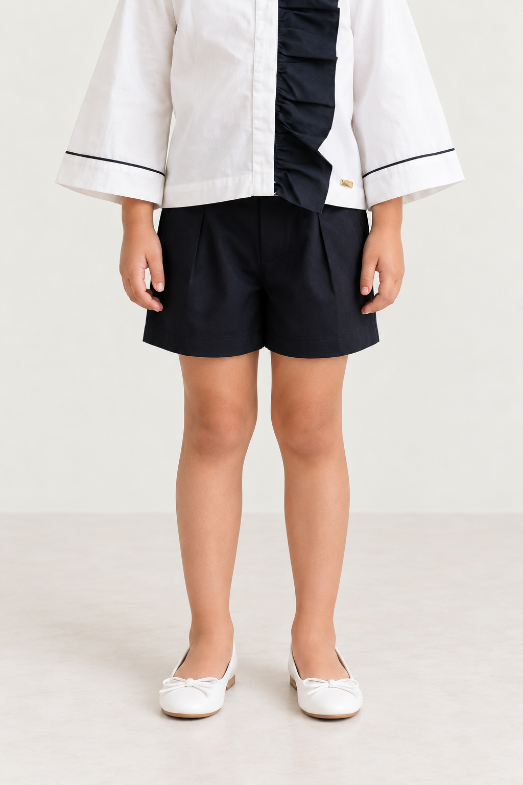 Girls Black Cotton Drill Regular Fit Shorts