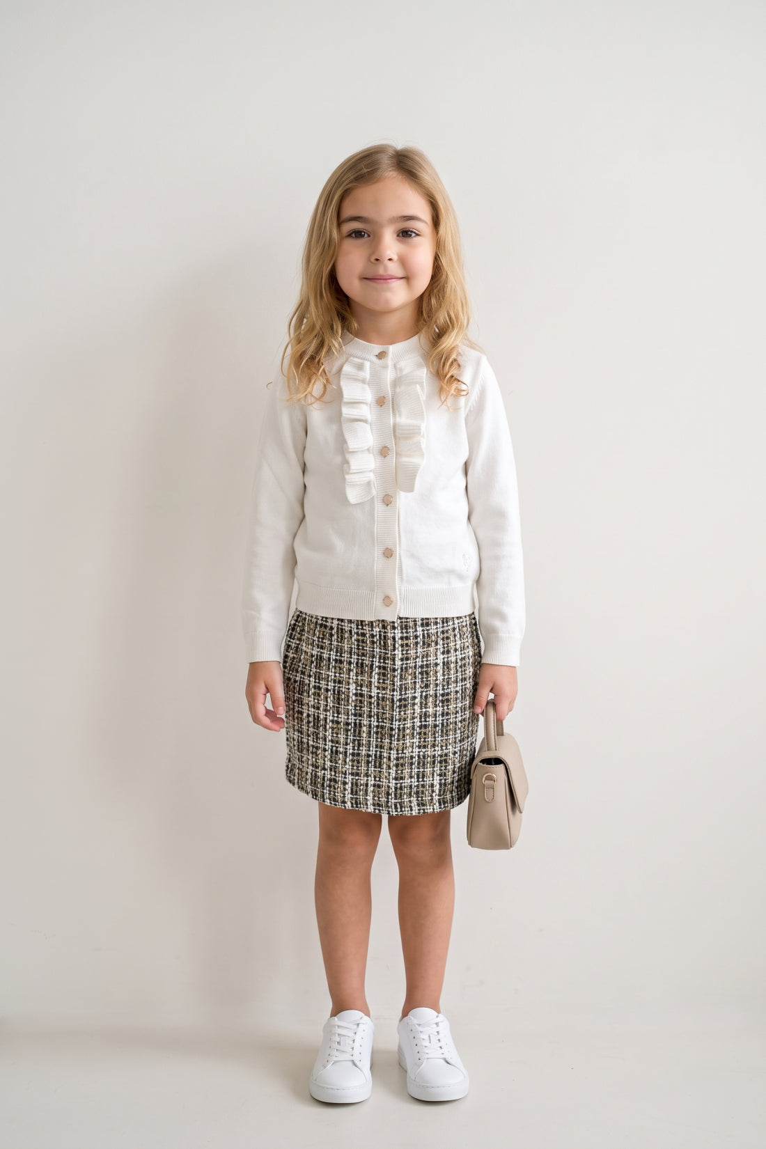 Girls Multicolour Boucle Buttoned Skirt