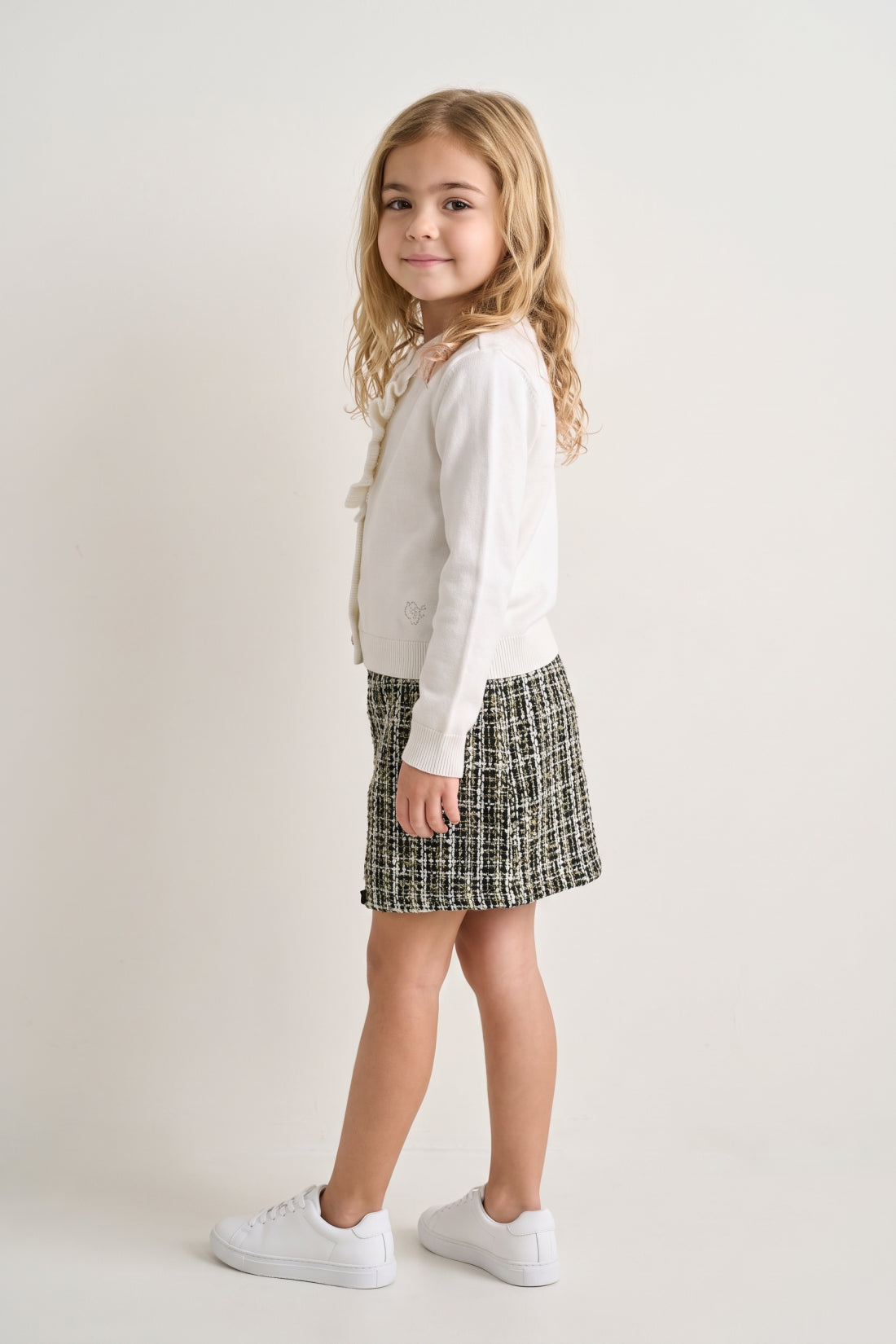 Girls Multicolour Boucle Buttoned Skirt
